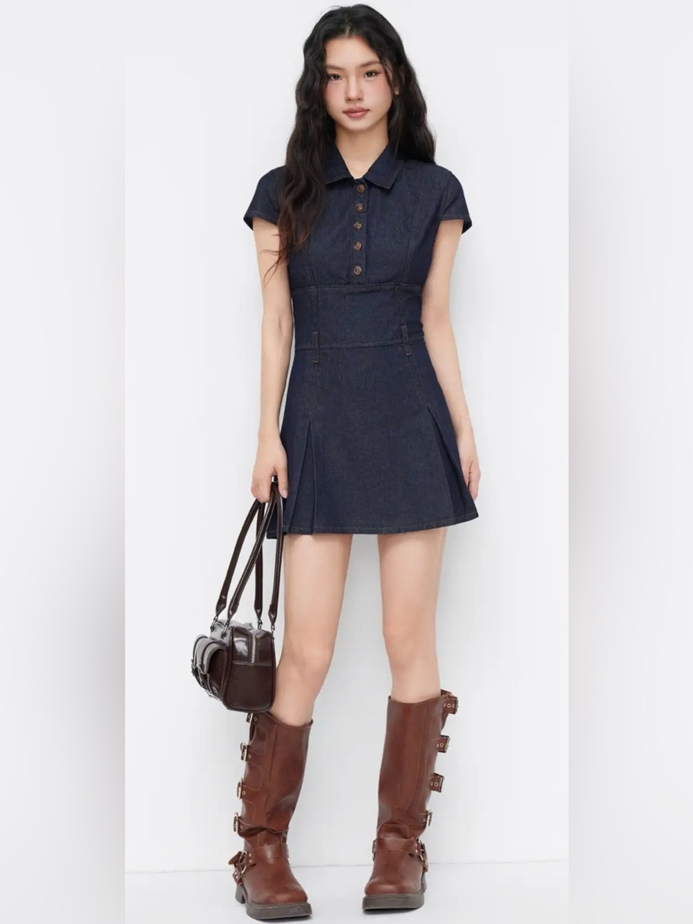 Cider Dark Blue Button-Up Mini Dress